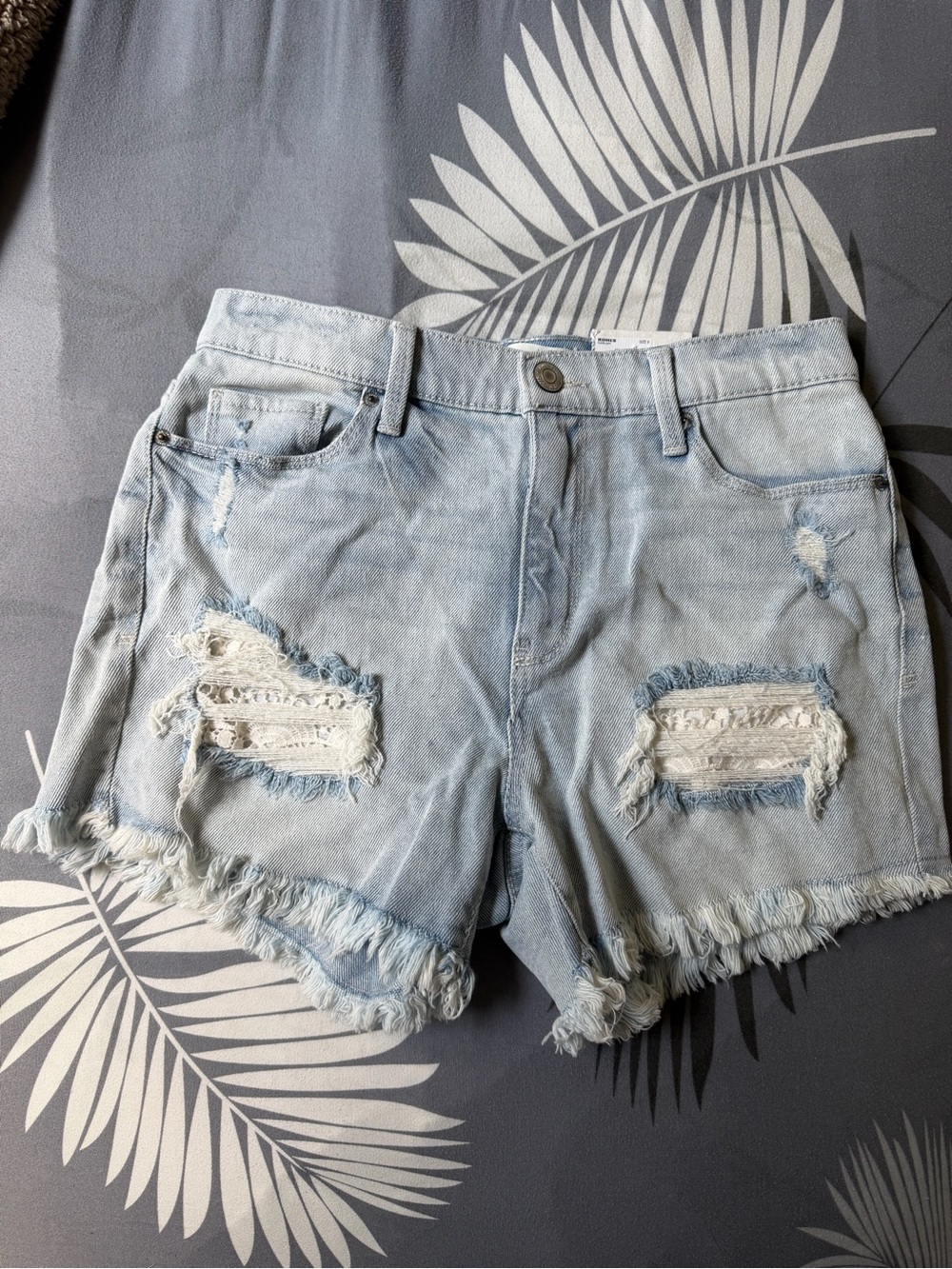 Mudd Light Blue Distressed Frayed Denim Shorts - Women